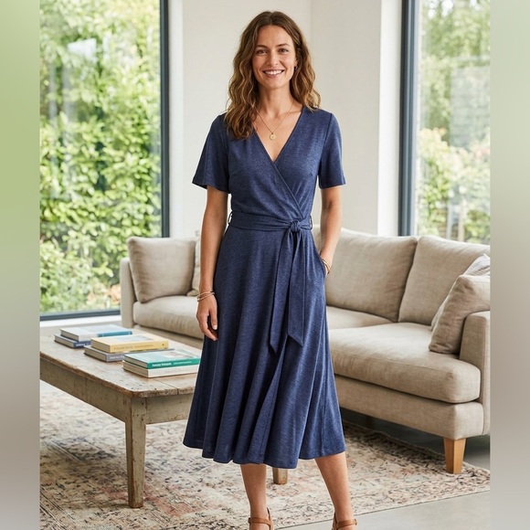 Boden Dresses & Skirts - Boden | Deep Blue Short Sleeve Knit Midi Wrap Dress | Sz 8
